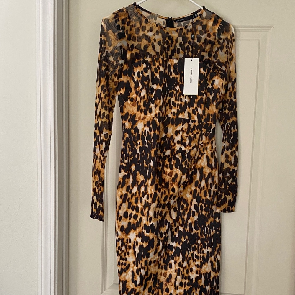 Karen Millen Leopard Print Long Sleeve Bodycon Dress - Brown/Black size 6 NWT!